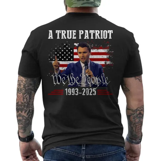 Discover Charlie Kirk Shirt, True Patriot 1993-2025 Rip Memorial American Flag ON BACK