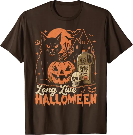Discover Long Live Halloween Funny Pumpkin Black Cat Unisex T-Shirt