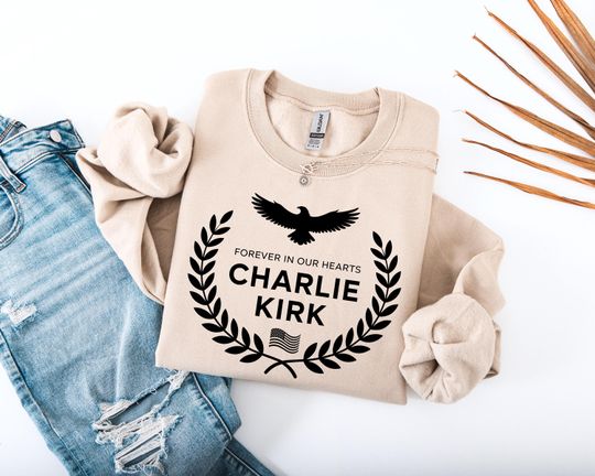 Discover Charlie Kirk Memorial Sweatshirt, RIP Tribute Sweatshirt, Forever in Our Hearts Eagle American Flag Sweatshirt, Justice for Charlie Kirk