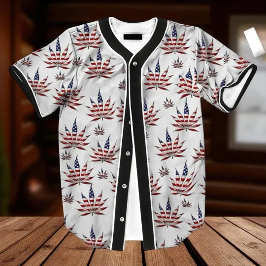 Discover Marijuana Leaf American Print Baseball Jersey