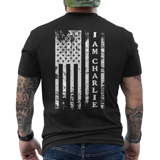 Discover I AM Charlie Distressed American Flag Tribute RIP Memorial ON BACK T-Shirt