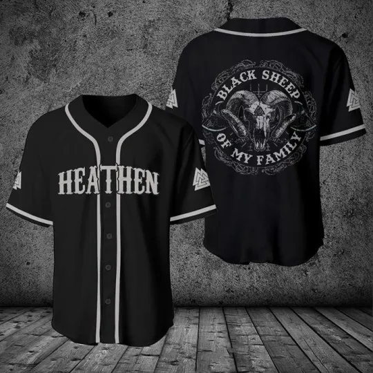 Heathen Black Sheep Baseball Jersey Viking American Family Sun Design