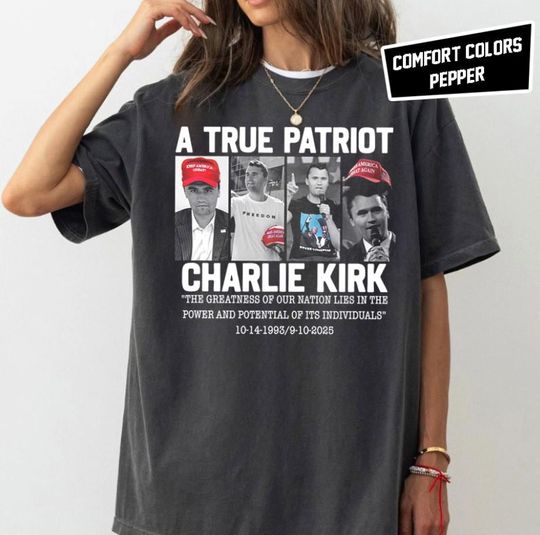 Discover A True Patriot Charlie Kirk V2 Retro Shirt, Pray For Charlie Kirk Shirt, Justice for Charlie Kirk T-Shirt, Human Rights Tee