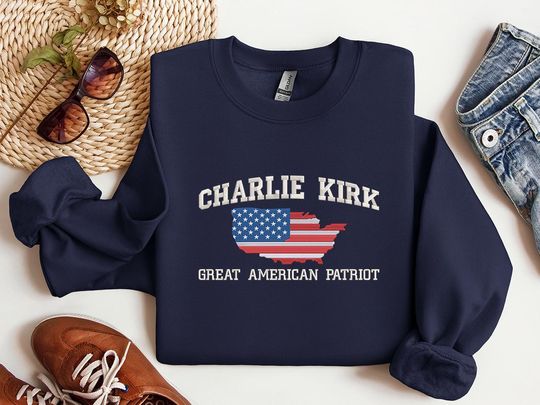 Charlie Kirk American True Patriot Sweatshirt, Pray for Charlie Kirk Embroidered Sweatshirt, Political Awareness, Faith Base Tee,Rip Charlie