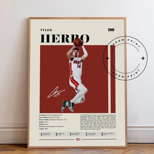 Tyler Herro Basketball Art Print: Miami Heat Sharpshooter Poster, NBA Rising Star Wall Art for Fans and Sports Decor