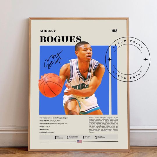 Muggsy Bogues Basketball Art Print: Retro Hornets Legend Poster, NBA Icon Wall Art for Fans and Vintage Sports Decor