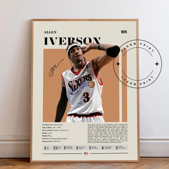 Allen Iverson Basketball Art Print: Retro 76ers Legend Poster, NBA Icon Wall Art for Fans and Vintage Sports Decor