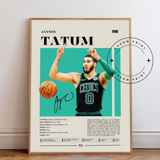 Jayson Tatum Basketball Art Print: Celtics Superstar Poster, NBA All-Star Wall Art for Fans and Sports Decor