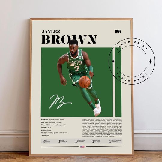 Discover Jaylen Brown Poster, Boston Celtics Print, NBA Basketball Wall Art, Cs Champion Decor, Minimalist Sports Poster, Gift for Fans