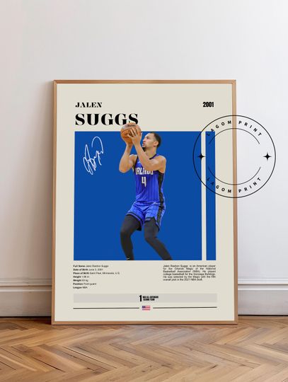 Discover Jalen Suggs basketball wall art poster, NBA star print, Orlando Magic decor, sports fan gift, athlete portrait artwork for game room walls