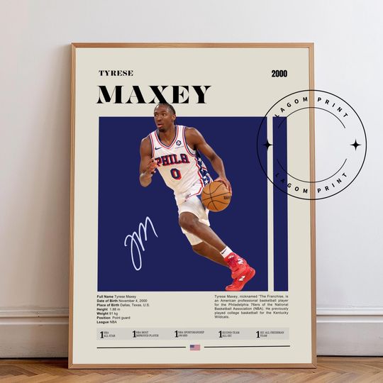 Tyrese Maxey Poster, Philadelphia 76ers Wall Art, NBA Basketball Print, Minimalist Sports Poster, Retro Athlete Decor Gift