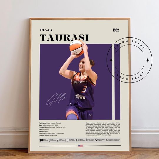 Diana Lorena Taurasi Poster, Phoenix Mercury, WNBA Poster, Sports Poster, Mid Century Modern, WNBA Fans, Basketball Gift, Bedroom Posters