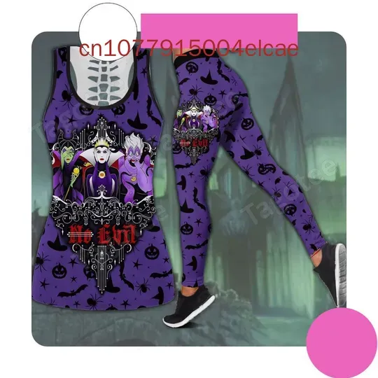 Maleficent Villains Disney Women Hollow Tank Top Leggings Set