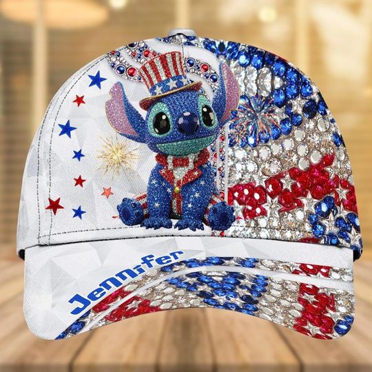 Stitch 4th Of July Classic Cap, Custom Disney 4th July Baseball Cap, USA Flag Hats, Independence Day, America Stars Cap, Patriotic Gift