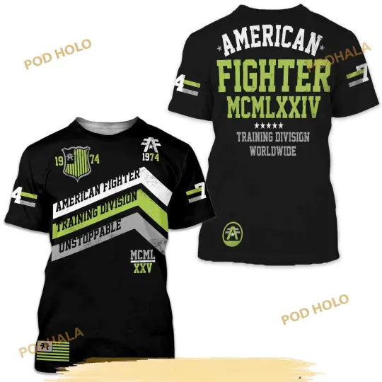 American Fighter Corner Black Neon Green 3D T-Shirt