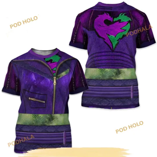 Descendants 3 Mal Purple and Green 3D T-Shirt Costume