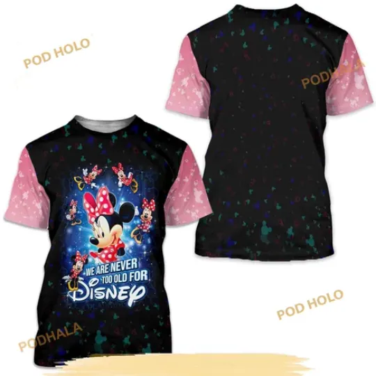 Minnie Mouse 3D T-Shirt for Women - Casual Pink Black Disney Cartoon Shirt