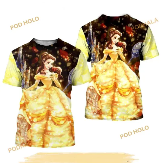 Belle Princess Yellow Bling Button 3D Disney T-Shirt