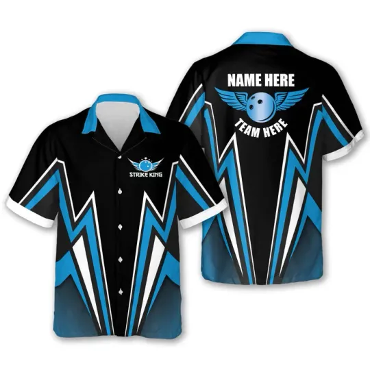 Strike King Bowling Blue Hawaiian Shirt Custom Name Team Name For Unisex