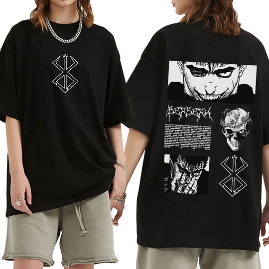 Discover Japanese Anime Berserkk Guts Griffith T Shirts Men's Clothing Vintage Short Sleeve Oversized T-shirts Gothic Retro Cotton T-shirt