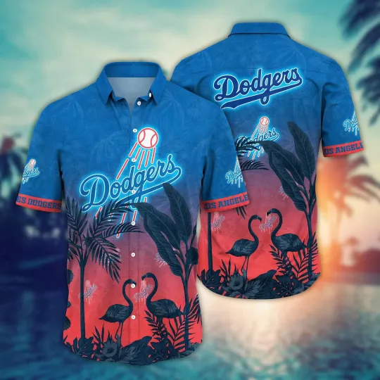 Los Angeles Team Dogers Tan Linestime Aloha Hawaiian Shirt