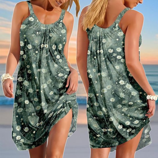 Daisy Sling Summer Dress, Botanical Women Dress, Vintage Flower Dress