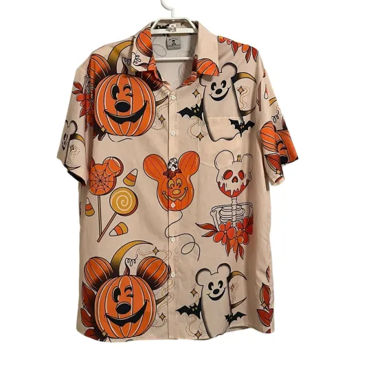 Discover Halloween Mickey Mouse Jack O' Lantern Button-Down Shirt