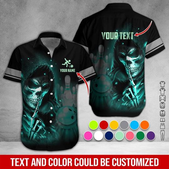 Discover Custom Skull Bowling Hawaiian Shirt: Grim Reaper Gothic Sports Outfit