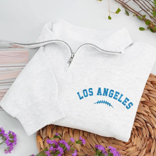 Discover Embroidered Los Angeles Football Quarter-Zip Sweatshirt: Cozy Game Day Pullover, Charger Fan Shirt