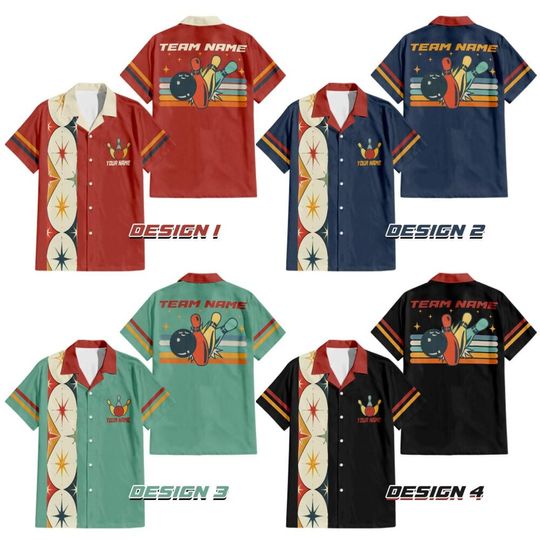 Discover Customized Retro Starbust Bowling Team Custom Hawaiian Shirt, Custom Name Bowler Uniform Shirt, Matching Bowling Team Shirt