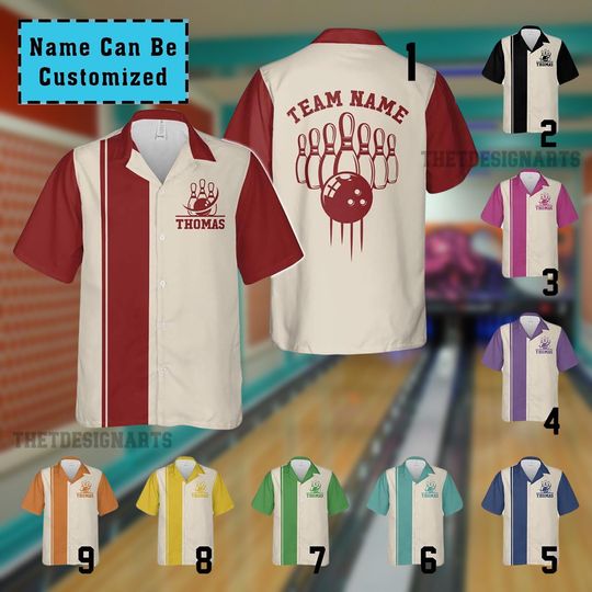 Discover Custom Retro Bowling Shirts for Men, Vintage Short Sleeve Button Down Hawaiian Team Shirt, Hawaiian Bowling Player Shirt, Bowler Gift