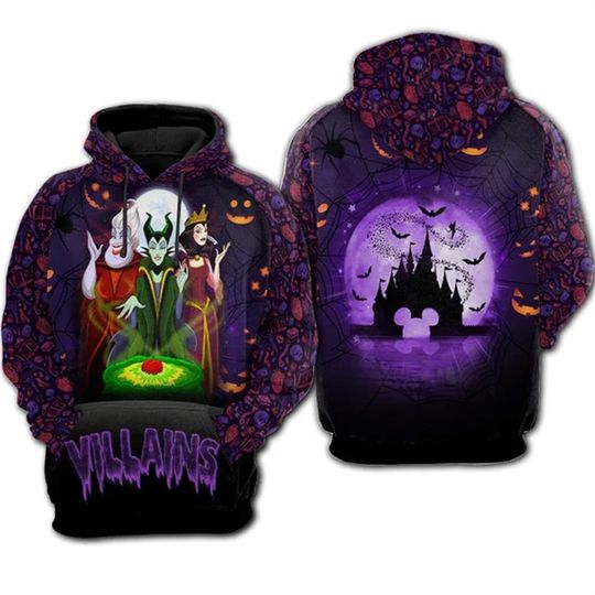Discover 2024 Disney 3D Hoodies Disney Villain Maleficent Ursula Evil Queen Halloween Men's and Women's Casual Fashion Hoodies
