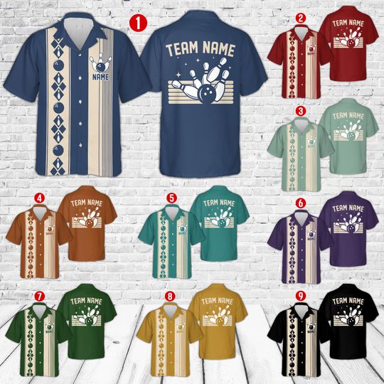 Discover Personalized Retro Bowling Hawaiian Shirt, Custom Name Bowling Player Button Up Shirt, Matching Bowling Team Shirt, Gifts For Bowling Lovers