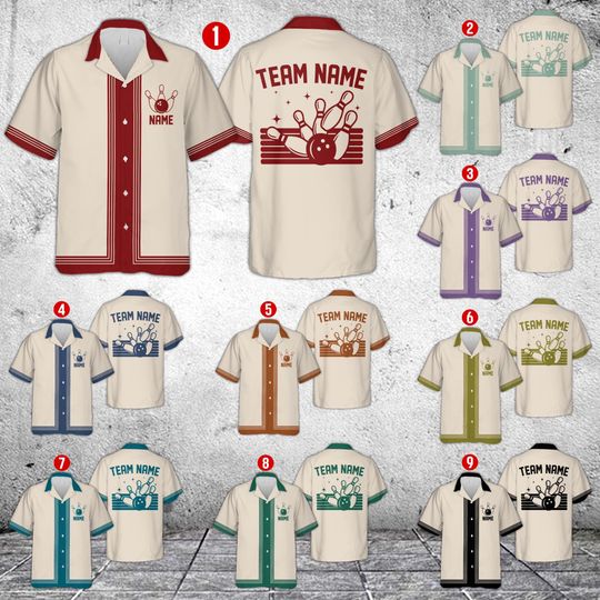 Custom Name Bowling Hawaiian Shirt, Personalized Bowling Team Button Up Shirt, Retro Bowling Shirt For Men Women Bowler, Bowling Lovers Gift