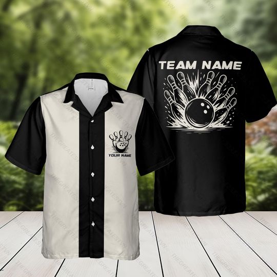Discover Personalized Name Bowling Hawaii Shirt, Custom Retro Bowling Button Shirt, Gift for Bowling Team, Bowling Players Outfit,Bowling Lovers Gift