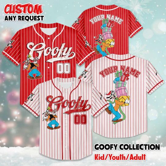 Discover Goofy Christmas Baseball Jersey, Custom Disney Christmas Shirt, Personalized Goofy Holiday Tee, Matching Family Xmas Outfit
