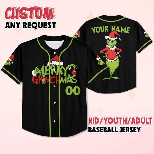 Personalized Merry Grin Baseball Jersey, Custom funny character Christmas Jersey, Holiday Team Outfit, Funny Xmas Gift for Fans