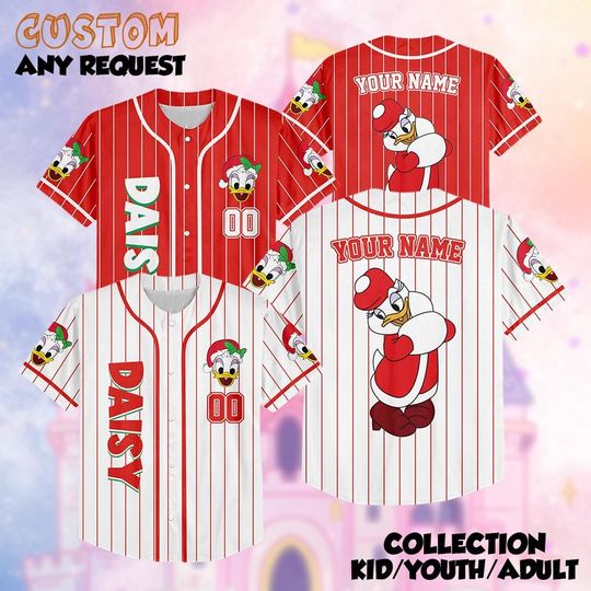 Discover Personalized Daisy Duck Christmas Baseball Jersey, Custom Disney Shirt, Daisy Holiday Outfit, Matching Family Tee, Christmas Gift