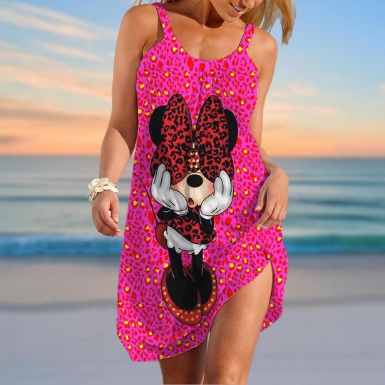 Minnie Mouse Sling Summer Dress, Disney Women Dress, Magic Castle Dress, Beach Dress For Mom, Mother's Day Gift