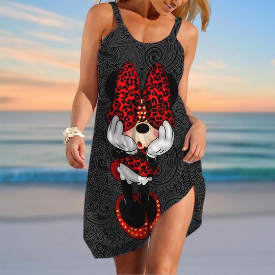 Minnie Sling Summer Dress, Minnie Mouse Women Dress, Disneyland Dress Women, Disney Trip Beach Dress For Mom, Summer Gifts