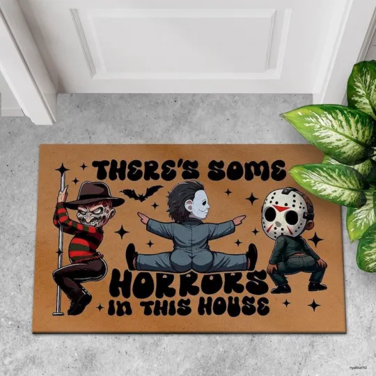 There's Some Horrors In This House Doormat Halloween Welcome Mat Front Door