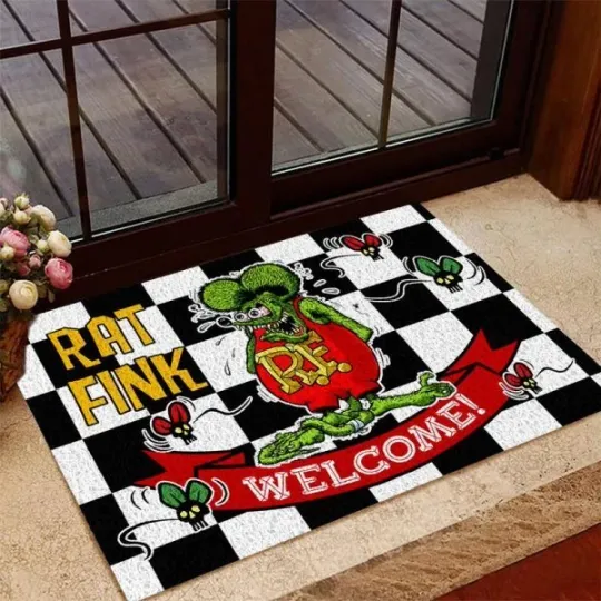 Discover Rat Fink Welcome Doormat, Hot Rod Rug
