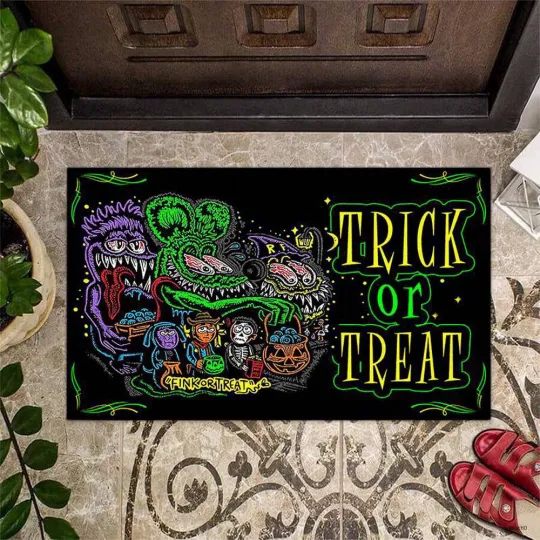 Discover Rat Fink Doormat, Funny Trick or Treat Halloween Welcome Floor Mat