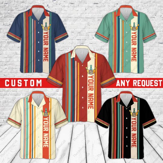 Personalized Disco Ball Bowling Hawaiian Shirt, Custom Name Bowler Button Down Shirt, Matching Bowling Team Shirt, Retro Bowling Lover Gifts