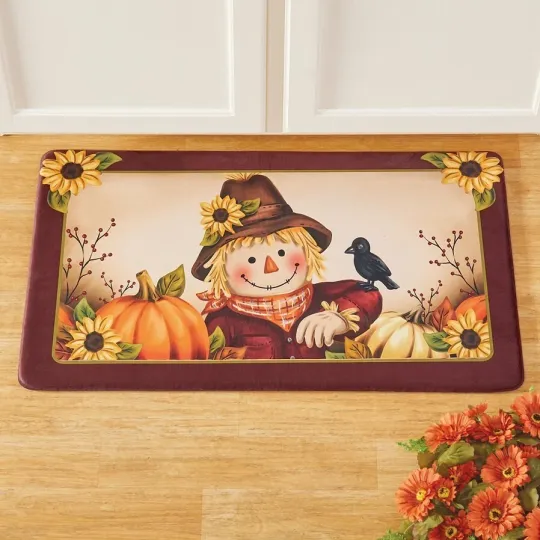 Fall Thanksgiving Scarecrow Doormat with Non-Slip Surface