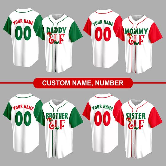 Personalized Family ELF Name And Number Baseball Jersey, Custom Christmas Baseball Jersey, Christmas Elf Jersey Gift For Family Matching