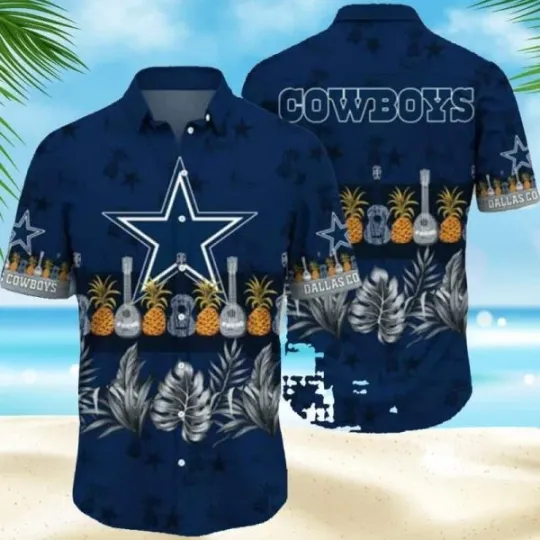Discover Dallas Cowboys Hawaiian Shirt Pineapple Guitar Tropical Leaves Pattern