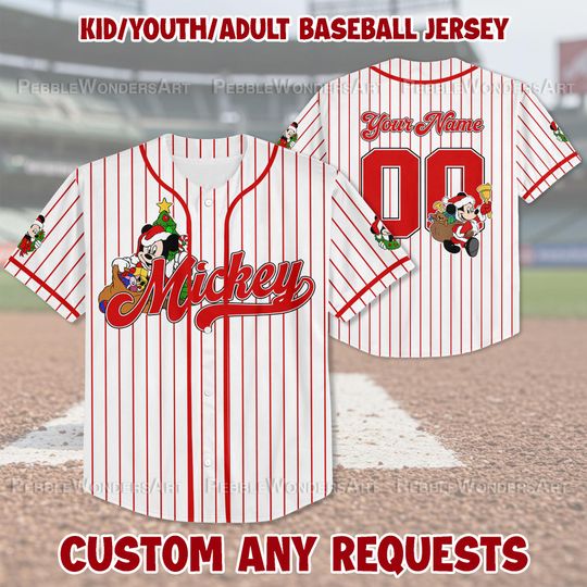 Discover Personalize Disney Mickey Christmas Baseball Jersey, Baseball Team Jersey, Birthday Gift for Christmas Fans Family Party