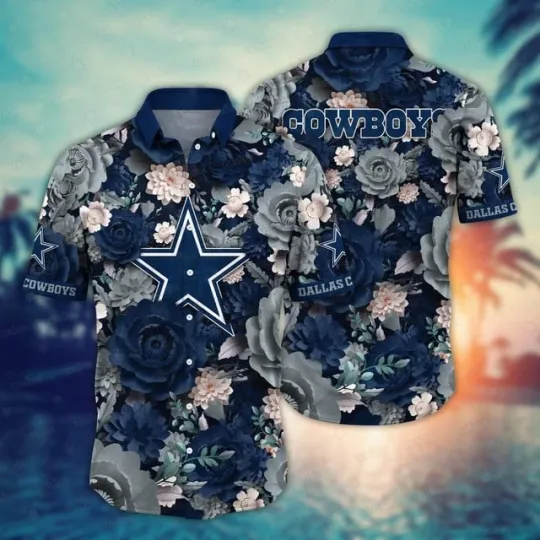 Discover Dallas Cowboys Monochrome Blooms Hawaiian Shirt Summer Aloha S-5XL