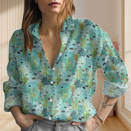 Discover Fish Ocean Hawaiian Shirt, Sea Life Hawaiian Shirt, Sea Creatures Love Casual Shirt, Nature Women Shirt, Vacation Gift